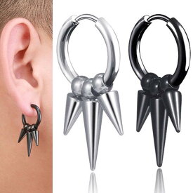 トリプルスパイクコーン フープピアス 1個販売 片耳分 ブラック シルバー 銀色 黒色 トンガリ 円すい パンク ロック 円錐 3個 3つ 綺麗 18G 18ゲージ 耳 軟骨 リングピアス サージカルステンレス316L メンズ レディース ステンレスピアス 人気 オシャレ 男性 女性 トゲトゲ