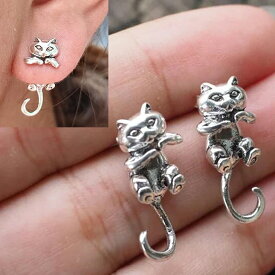ネコのバックキャッチピアス 1ペア販売 ねこ 猫 キャット ユニーク アニマル 動物ピアス レディース メンズ おもしろい 面白い オモシロ 個性的 後ろ 3D 立体 ジャケットピアス おしゃれ 人気 男子 女子 プレゼント ギフト 彼女 彼氏 20G 20ゲージ ペットショップ シルバー