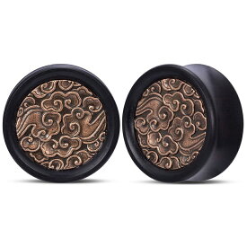 [0G 00G 12mm ボディーピアス] 飛雲ウッドトンネル ボディピアス 1個販売 0ゲージ 00ゲージ 10mm 12.0mm 12ミリ 1/2 黒色 ブラック 木製 金属アレルギー対応 天然素材 ダブルフレア メンズ レディース ホール系 拡張 プレゼント ギフト 男 女 プラグ クモ くも　唐草