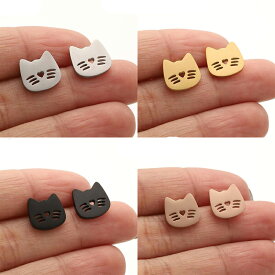 不思議ねこ ステンレスピアス（1ペア） 両耳 ファッションピアス ネコ 猫 ペット アニマル キャット ハート 動物 アニマル 男 女 贈答 シルバー メンズ レディース 男性 女性 20G 20ゲージ 耳 軟骨 キャッチピアス スタッドピアス 入学式 結婚式 可愛い 人気 おしゃれ