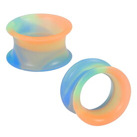 [ 4G 2G 0G 00G 12.0mm] マーブルシリコンフレア（314）ボディピアス トンネル ボディピアス4ゲージ 2ゲージ 0ゲージ 00ゲージ 12mm 12ミリ ハーフインチ ソフト ボディーピアス メンズ レディース 金属アレルギー対応 オレンジ色 青色 ブルー 緑色 グリーン 黄色 イエロー