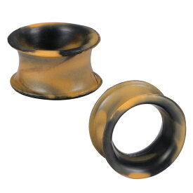 [ 4G 2G 0G 00G 12.0mm] マーブルシリコンフレア（318）ボディピアス トンネル ボディピアス4ゲージ 2ゲージ 0ゲージ 00ゲージ 12mm 12ミリ ハーフインチ ソフト ボディーピアス メンズ レディース 金属アレルギー対応 オレンジ色 黒色 ブラック