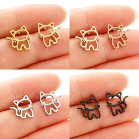家のネコ ステンレスピアス（1ペア） 両耳 ファッションピアス 猫 キャット ねこ ペットショップ キャット 結婚 告白 男 女 贈答 シルバー メンズ レディース 男性 女性 20G 20ゲージ 耳 軟骨 キャッチピアス スタッドピアス 入学式 結婚式 可愛い おしゃれ