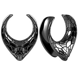 [0G 00G 12mm ステンレス ボディピアス] ブラックスネークヘッドハーフフレア ボディーピアス 1個販売 半月方 三日月型 メンズ レディース 男子 女の子 個性的 ホールピアス 0ゲージ 00ゲージ 黒色 コブラ へび ヘビ 蛇 スネイク 巳年 年末年始 イベント ハロウィーン 仮装