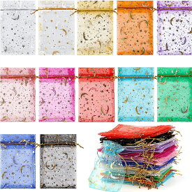 13cm x 18cm ムーン スター オーガンジーアクセサリーギフト用巾着 1個販売 月 星 ギフト ラッピング用品 ポーチ プレゼント 業務用 店舗用 保管袋 ピアス 指輪 ジュエリー 手作り バッグ ギフトケース 布袋 雑貨 メッシュ 網 ネット 包装 無地 小さい 結婚式