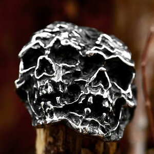 亡霊スカルツインズ ステンレスリング(PRB092)サイズ/31号 髑髏 ドクロ 2体 双子 ガイコツ 骸骨 がい骨 かっこいい 指輪 サージカルステンレス316L メンズ レディース ペアリング プレゼント