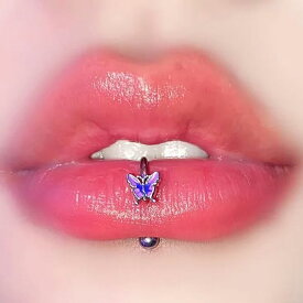 [16G ボディピアス ] カラフルバタフライリップフープ サーキュラーバーベル 16ga 16ゲージ メンズ レディース ピンク パープル 紫色 ブルー 青色 虹色 レインボー 小さい ステンレス 口ピアス クチ リップ くちびる クチピアス リップループ ネジ 唇ピアス 銀色 蝶々