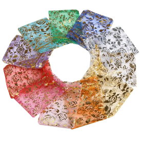 10cm x 15cm ローズフラワー オーガンジーアクセサリーギフト用巾着 1個販売 花 薔薇 バラ ギフト ラッピング用品 ポーチ プレゼント 業務用 店舗用 保管袋 ピアス 指輪 ジュエリー 手作り バッグ ギフトケース 布袋 雑貨 メッシュ 網 ネット 包装 無地 小さい 結婚式