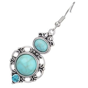 アクアジュエルダブルターコイズステンレスピアス 1個販売 片耳用 楕円形 丸型 キュービックジルコニア 2個 サージカルステンレス316L トルコ石 メンズ レディース 揺れる フックピアス 天然