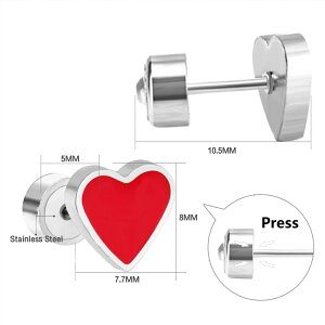 レッドハートステンレスピアス(ストッパーキャッチ) 1個販売 赤色 スタッドピアス 20ゲージ 20G 耳 軟骨 メンズ レディース ボディピアスのようなステンレスピアス ファーストピアス 耳た