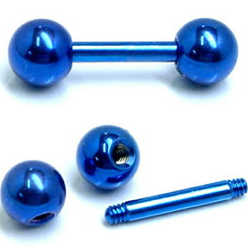 ［高品質 14G チタングレード23］ ブルーチタンバーべル 14ゲージ ネジボールタイプ ストレートバーベル 青色 ボディピアス チタン 軟骨 耳たぶ メンズ レディース 内径 長い 短い 低アレルギー ファーストピアス　セカンドピアス 定番 ニッケルフリー