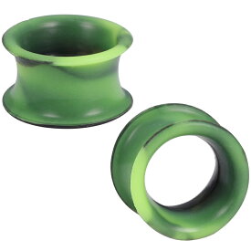 [ 4G 2G 0G 00G 12.0mm] マーブルシリコンフレア（Style19）ボディピアス トンネル ボディピアス4ゲージ 2ゲージ 0ゲージ 00ゲージ 12mm 12ミリ ハーフインチ ソフト ボディーピアス メンズ レディース 金属アレルギー対応 緑色 グリーン 黒色 ブラック