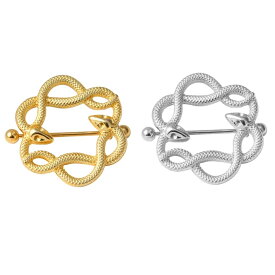 [ 14G ニップル 乳首 ストレートバーベル 付き ] スネイクエンブレムシールドニップルピアス 14ゲージ ボディピアス メンズ レディース ボディーピアス スネーク スネイク 胸 乳輪 ステンレス 乳首ピアス へび ヘビ プレゼント 彼氏 彼女 銀色 金色 シルバー ゴールド