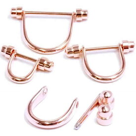 [ 14G ニップル ヘリックス ] ピンクゴールドプレートU字型 ストレートバーベル チャーム 14ゲージ 軟骨 乳首 胸 耳 乳輪 ボディピアス メンズ レディース サージカルステンレス316L 揺れる ボディーピアス シールド 金メッキ コの字型 シンプル 定番 人気 ダムス パーツ 女