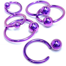 [14G 高品質 チタングレード23] パープルチタンキャプティブビーズリング 1個販売 14ゲージ 人気 チタン製ハイポリッシュ ボディピアス メンズ レディース 軟骨 ヘリックス トラガス 耳 イヤーロブ 鼻 セプタム 発色チタン リング型 紫色 大きい 小さい ニッケルフリー G23