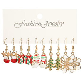 クリスマスイベントピアス 5ペアセット販売 プレゼントボックス 雪だるま 雪の結晶 スノークリスタル トナカイ クリスマスツリー 冬 12月 面白い 可愛い 金色 ゴールドメッキ チャーム メンズ レディース20G 20ゲージ