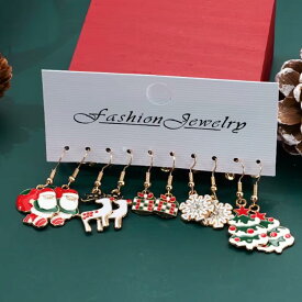 クリスマスイベントピアス 5ペアセット販売 プレゼントボックス 雪の結晶 スノークリスタル トナカイ クリスマスツリー サンタクロース 冬 12月 面白い 可愛い 金色 ゴールドメッキ チャーム メンズ レディース20G 20ゲージ