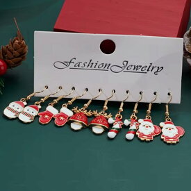 クリスマスイベントピアス 5ペアセット販売 ユキダルマ 雪だるま スノーマン 手袋 鐘 ベル 鈴 ステッキキャンディー サンタクロース 冬 12月 面白い 可愛い 金色 ゴールドメッキ チャーム メンズ レディース20G 20ゲージ