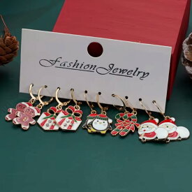 クリスマスイベントピアス 5ペアセット販売 人型クッキー ギフトボックス 箱 ペンギン ステッキキャンディー サンタクロース 冬 12月 面白い 可愛い 金色 ゴールドメッキ チャーム メンズ レディース20G 20ゲージ