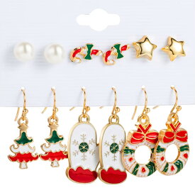 クリスマスイベントピアス 6ペアセット販売 真珠 パール ステッキキャンディー 星 スター クリスマスツリー 手袋 てぶくろ リース リボンフックピアス キャッチピアス スタッドピアス 冬 12月 面白い 可愛い チャーム メンズ レディース20G 20ゲージ