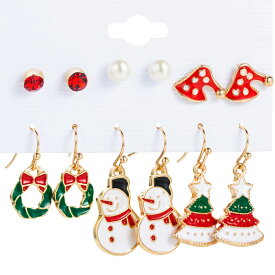クリスマスイベントピアス 6ペアセット販売 真珠 パール赤いリボン 赤色 ジュエル ストーン 帽子 リース クリスマスツリー ユキダルマ 雪だるま キャッチピアス スタッドピアス 冬 12月 面白い 可愛い チャーム メンズ レディース20G 20ゲージ