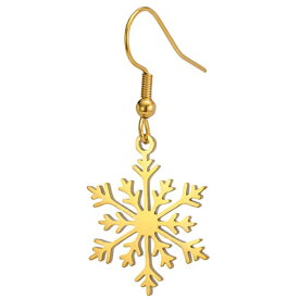 雪の結晶フックピアス(ゴールド) 1個販売 メンズ レディース 20G つけっぱなし サージカルステンレス316L ステンレスピアス 金色 冬 スノークリスタル クリスマス プレゼント チャーム 揺れる 男性 女性 アメリカンピアス
