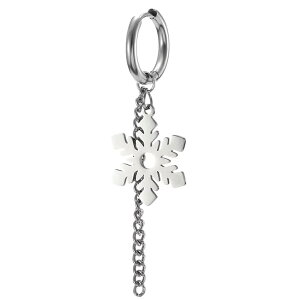 スノークリスタルチェーンチャーム フープピアス(シルバー) 1個販売 鎖 くさり 雪の結晶 冬 クリスマス 銀色 18G 18ゲージ 耳 軟骨 ステンレスピアス メンズ レディース 揺れる 揺れる リン