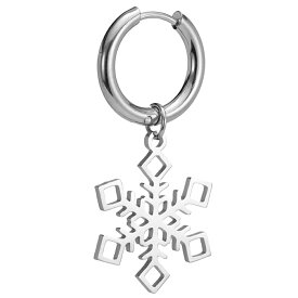 雪の結晶チャーム フープピアス（シルバー） 1個販売 スノークリスタル 冬 クリスマス 銀色 18G 18ゲージ 耳 軟骨 ステンレスピアス メンズ レディース 揺れる 揺れる おしゃれ 人気 リングピアス 片耳 耳たぶ 軟骨 イヤーロブ ヘリックス サージカルステンレス316L製