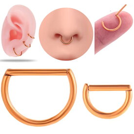 [16G チタングレード23 ボディピアス] チタン D型クリッカー（ピンクゴールド） ボディーピアス 1個販売 16ゲージ 1.2mm セグメント 軟骨 耳 鼻 メンズ レディース リング型 ワンタッチ 男性 女性 半円型 定番 使いやすい形状 彼氏 彼女 大きい 小さい