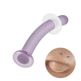 [18G 16G 14G] カラフルガラスカーブリテーナー（Style8） 1個販売 ボディピアス メンズ レディース クリアー 透明ピアス ゴムキャッチ バナナバーベル カーブバーベル 金属アレルギー対応 男性 女性 プレゼント ボディーピアス 会社 アイブロウ へそ 眉 耳 パープル 紫色