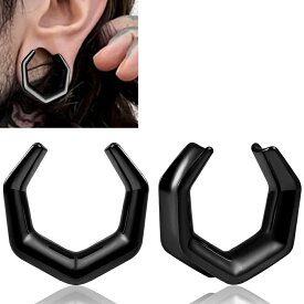 [2G 0G 00G 12mm 14mm ボディピアス] 八角形C型ダブルフレア ボディーピアス (ブラック)1個販売 半月方 三日月型 メンズ レディース 男子 女の子 黒色 ブラック 個性的 ホールピアス 2ゲージ 0ゲージ 00ゲージ 12ミリ 12.0mm 14ミリ 14.0mm プレゼント 半円型 シンプル 黒色