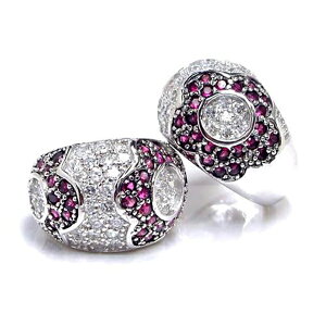 ロイヤルフラワージュエルリング(レッドパープルxクリア)/11号/14号/16号/18号/19号/22号 刻印あり シルバー925 スターリングシルバー 指輪 メンズ レディース プレゼント ギフト ペアリング 本物