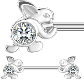 [14G ボディピアス] ラビット ストレートバーベル 1個販売 兔 うさぎ バニー ジュエル クリスタル ストーン 石付き 動物 アニマル 14ゲージ サージカルステンレス316L メンズ レディース ボディーピアス ヘリックス 軟骨 ニップル 乳首 プレゼント 銀色 シルバー