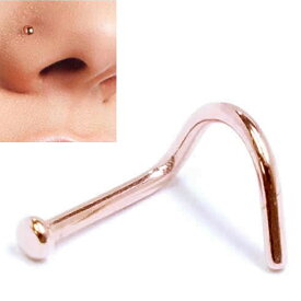 [ ピンクゴールド 鼻ピアス ボディピアス ] ノーズスクリュー鼻ピアス フラットヘッド 平ら シンプル 小さい プレーン 18ゲージ 18G ボディーピアス サージカルステンレス316L メンズ レディース 女子人気 ノストリル カーブシャフト 曲がる スクリュウ ツイスト