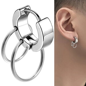 ダブルリングフープピアス 1個販売 18G 18ゲージ サージカルステンレス316L リングピアス フープピアス メンズ レディース ステンレスピアス 低アレルギー 軟骨 耳 揺れる 中折れ センター折れ