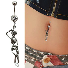 [14G ヘソピアス ボディピアス] 処刑スカル へそピアス 14ゲージ 1.6mm チェーン 鎖 クサリ 揺れる 磔 髑髏 ドクロ 骸骨 がい骨 ガイコツ 臍ピアス メンズ レディース バナナバーベル ネイブル ナベル ボディーピアス サージカルステンレス316 カーブバーベル 不気味