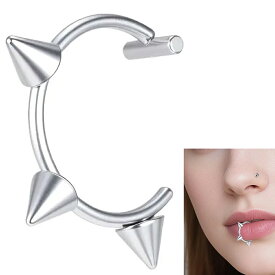 トリプルスパイクコーンステンレスイヤーカフ 1個販売 円錐 パンク ロック フェイクピアス ノンホールピアス リップフープ クチ 口 ノーズリング 鼻ピアス 軟骨 イヤカフ メンズ レディース リングピアス風 はさむ クリップ イヤリング 結婚式 学校 人気 3個 男性 女性
