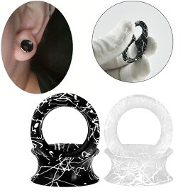 [8G 6G 4G 2G 0G 00G 12.0mm] アートシリコンフレア ボディピアス トンネル ボディピアス 線 ライン ペイント 8ゲージ 6ゲージ 4ゲージ 2ゲージ 0ゲージ 00ゲージ 12mm 12ミリ ボディーピアス メンズ レディース 金属アレルギー対応 黒色 ブラック クリア 透明 白色 ホワイト