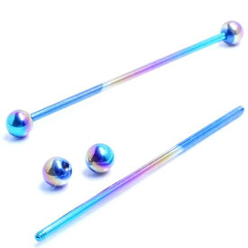 [インダストリアル用 14G チタングレード23] レインボーチタン メガバーべル ネジボールタイプ 虹色 14ゲージ ストレートバーベル ボディピアス G23 長い ロング 軟骨 耳たぶ つなぐ メンズ レディース ニッケルフリー ファーストピアス 玉 球体 丸 定番 おしゃれ カラフル