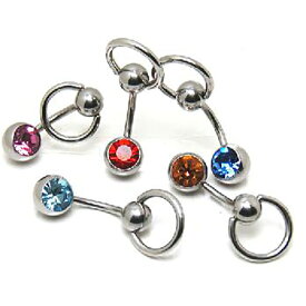 [14G へそピアス] ジュエル スレーブ ヘソピアス バナナバーベル 14ゲージ 14g 臍ピアス キャプティブビーズリング付き CBR リング型 サージカルステンレス316L ボディピアス メンズ レディース シンプル スレイブ キャプティブリング ワッカ 耳 臍 ジルコニア クリスタル