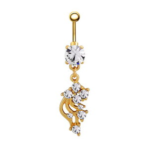 セクシーフラワーへそピアス 14G 14ゲージ チャーム 揺れる ゴールド 金色 花 アクア 水色 ピンク レッド 赤色 ジルコニア クリスタル ラインストーン ヘソピアス 臍ピアス ボディピアス サー
