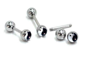 [ 14G ] 陰陽 ストレートバーベル 14ゲージ ボディピアス 軟骨 ヘリックス トラガス 舌ピアス タンピ サージカルステンレス316L メンズ レディース ファーストピアス インダス 内径サイズ 長い 短い 両側ネジキャッチ ボディーピアス 太極図