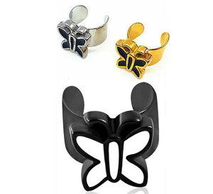 蝶々ステンレスイヤーカフ/1個販売 サージカルステンレス316L 低アレルギー メンズ フェイクピアス フェイクリング イヤリング イヤークリップ はさむ 軟骨 ヘリックス チョウチョウ ブラッ