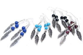 トリプルストーンフェザーフックピアス/1ペア 両耳 シルバーピアス アメリカンピアス シルバー925 スターリングシルバー メンズ レディース 22G 22ゲージ 天然石 ラピス ガーネット オニキス ターコイズ トルコ石 ボヘミアン インディアンジュエリー プレゼント 3個 3つ