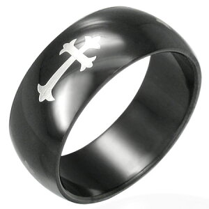 ブラッククロスリング(ERB061)サイズ/15号/20号/28号 十字架 黒色 甲丸リング ロザリオ ステンレスリング 指輪 サージカルステンレス316L 低アレルギー メンズ レディース ペアリング プレゼン