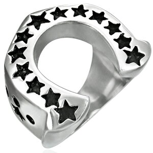 スターホースシューステンレスリング(RMT046)サイズ/19号/20号/21号 馬蹄 星 ひづめ 馬の脚 馬の足型 指輪 サージカルステンレス316L 低アレルギー メンズ レディース ペアリング プレゼント