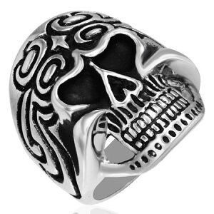 タトゥスカルステンレスリング(RMT133)サイズ/28号 ドクロ ガイコツ 不気味 入れ墨 個性的 指輪 サージカルステンレス316L 低アレルギー メンズ レディース ペアリング プレゼント ギフト 結