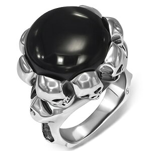 ゴーストスカルステンレスリング(ブラックアゲート)(RMT184)サイズ/15号/20号/22号 ドクロ ガイコツ おもしろ 天然石 指輪 サージカルステンレス316L 低アレルギー メンズ レディース ペアリン