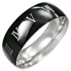 アトラスブラックステンレスリング(URA010)サイズ/25号 ローマ数字 黒い指輪 ナンバー サージカルステンレス316L メンズ レディース ペアリング プレゼント ギフト 結婚 婚約 記念日 誕生日