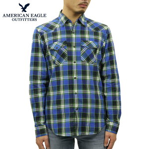 �y�|�C���g10�{ 4/4 20:00�`4/10 1:59�z �A�����J���C�[�O�� AMERICAN EAGLE ���K�i �����Y �E�G�X�^���V���c AE Plaid Western Shirt 8151-8547 BLUE D20S30